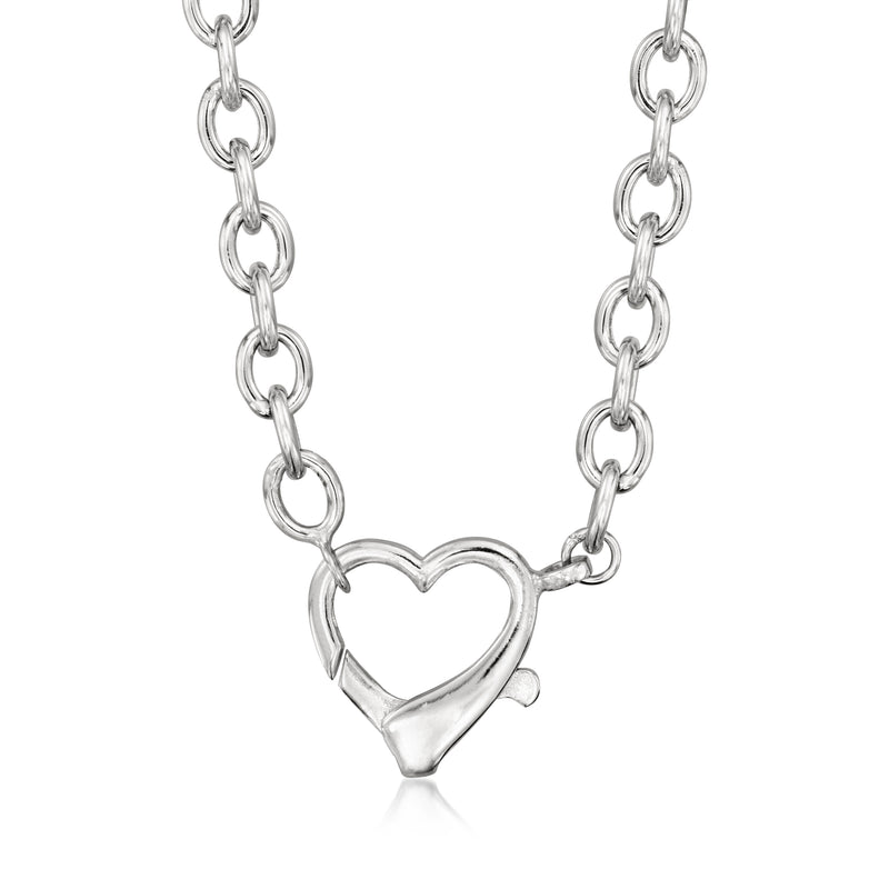 Sterling silver heart pendant necklace with lobster clasp, oval links