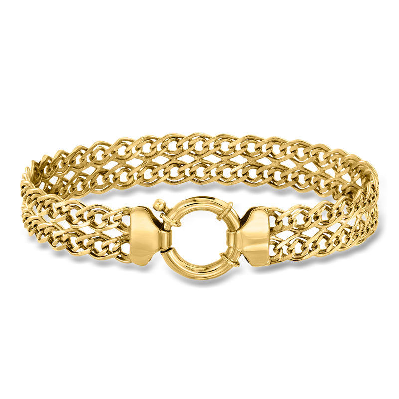 Gold over sterling two-row link bracelet with round clasp and polished chain links
