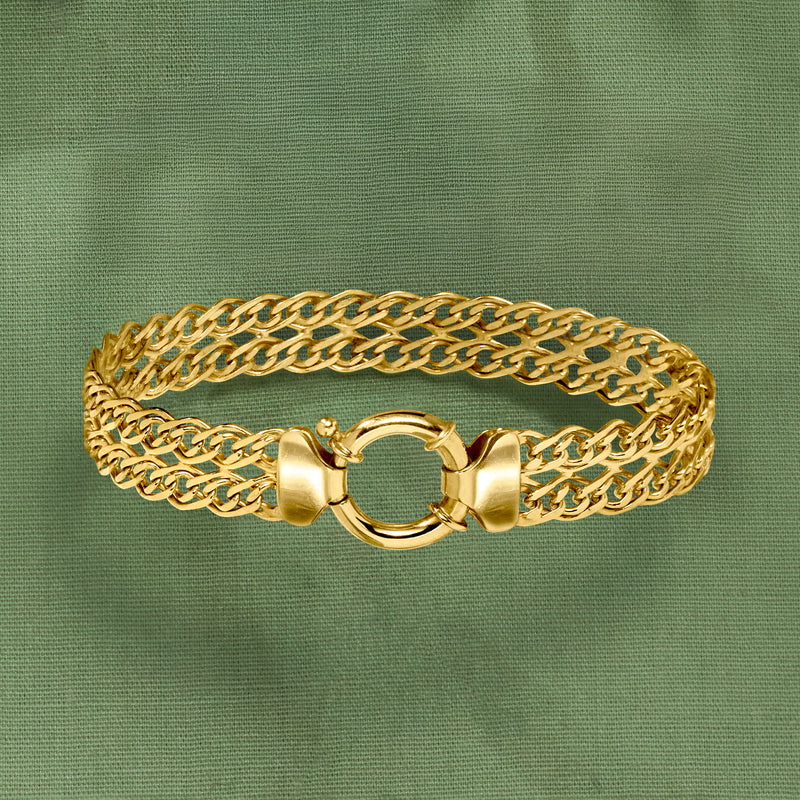 Gold over sterling two-row link bracelet with round ring clasp and curb-style links