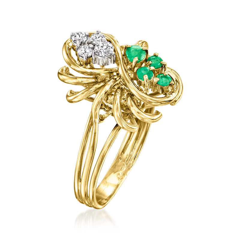 18k yellow gold ring with emerald cabochon and diamond cluster, side view