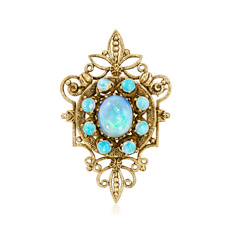 Vintage 14kt yellow gold opal pin with oval center and teardrop opal accents