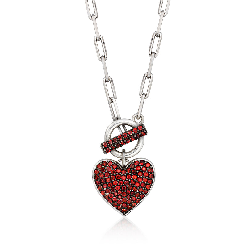 Sterling silver toggle necklace with garnet heart pendant