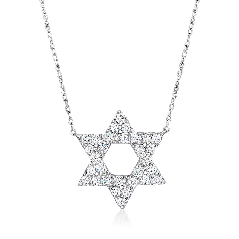 Star of David diamond pendant necklace, 14kt white gold, round stones