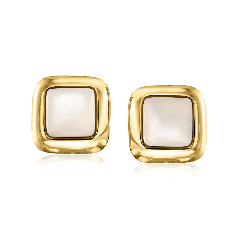 Vintage square mother-of-pearl post earrings in 14kt yellow gold