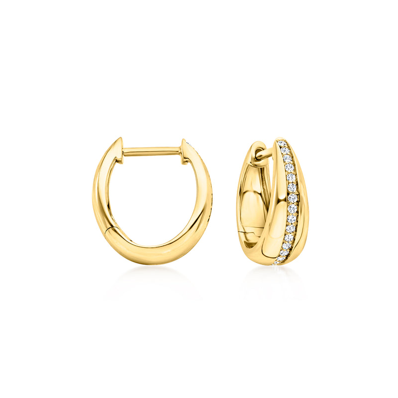 14kt yellow gold hoop earrings with diamond stripe detail