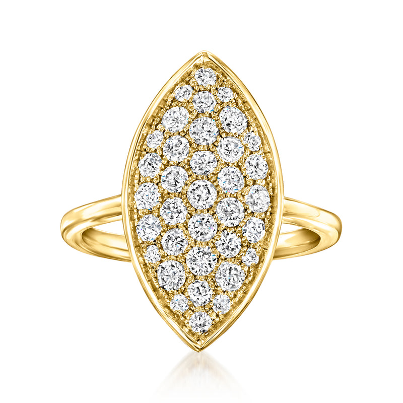 Marquise-shaped diamond cluster ring, 14kt yellow gold with round stones