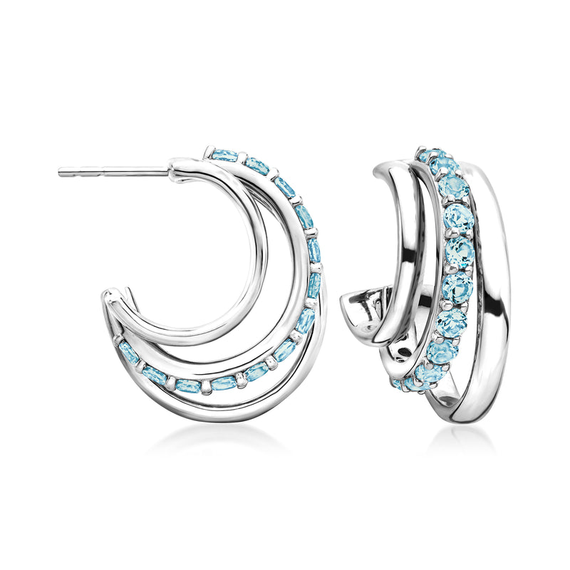 Sterling silver hoop earrings with blue topaz accents, convertible multi-hoop style