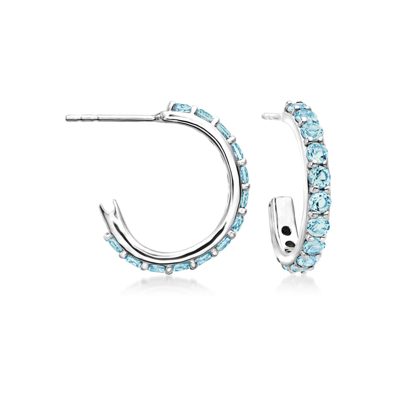 Sterling silver convertible hoop earrings with blue topaz stones, hinged multi-hoop look