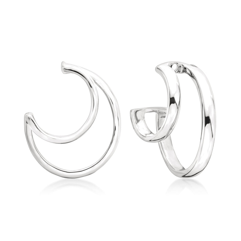 Sterling silver multi-hoop earrings with curved double-hoop design