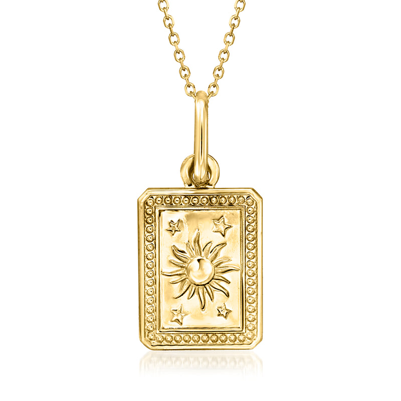14kt yellow gold rectangular sun and stars pendant on chain