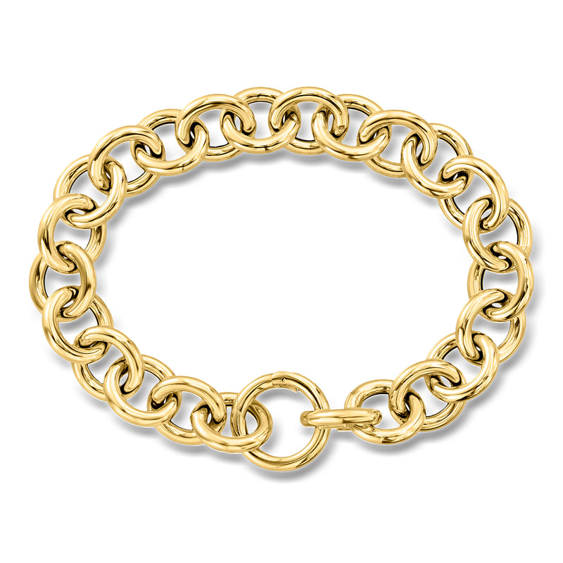 14kt yellow gold circle and cable-link bracelet with hinged clasp detail