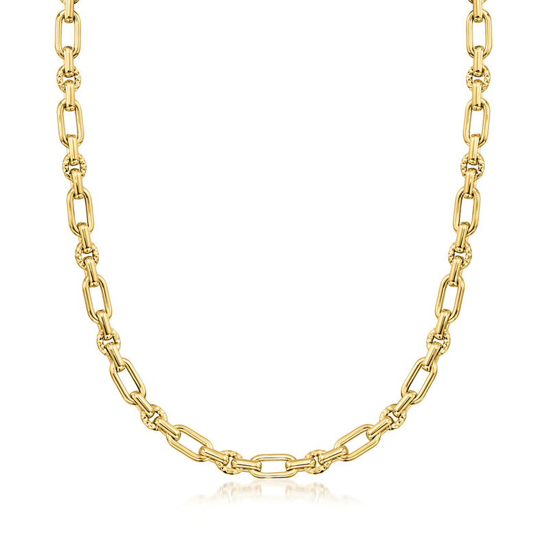 Italian 14kt yellow gold link necklace with alternating oval and round links