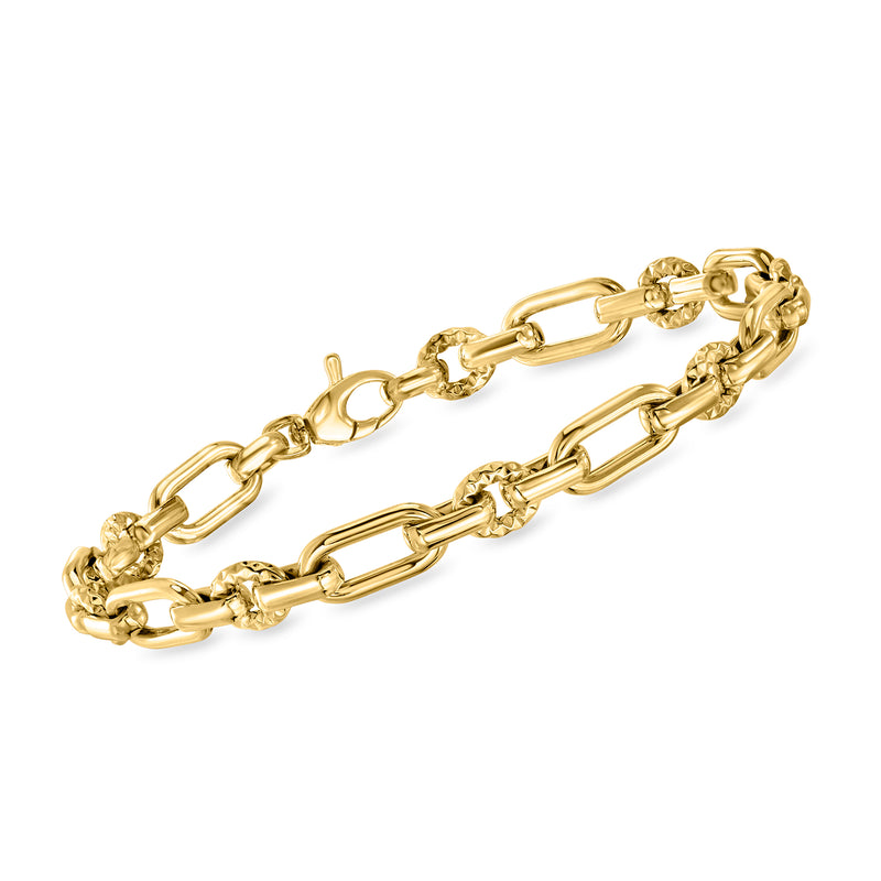 14kt yellow gold alternating link bracelet with hinged clasp