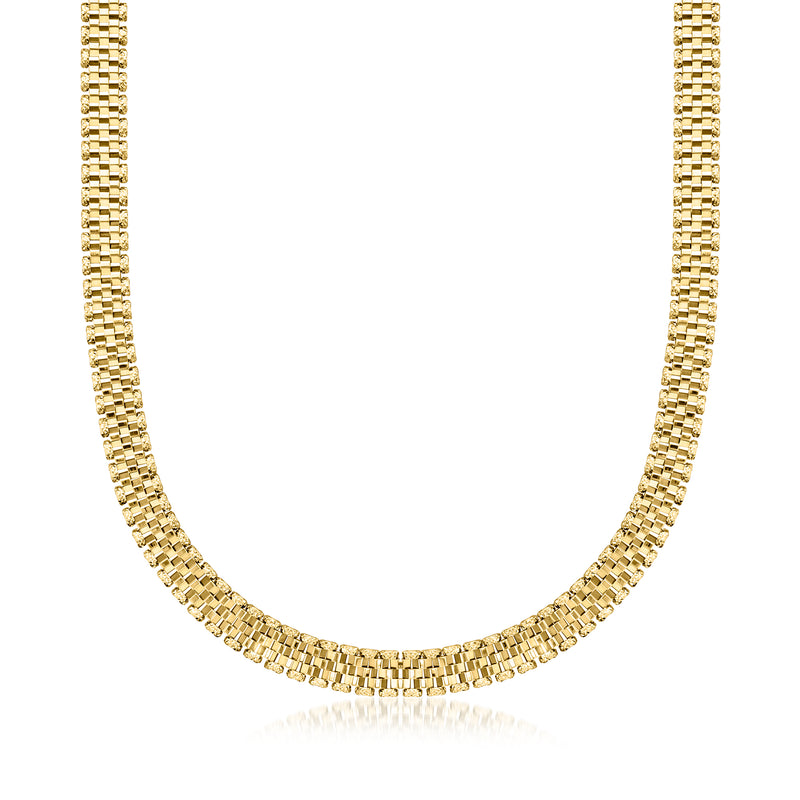 14kt yellow gold faceted panther-link chain necklace with rectangular links