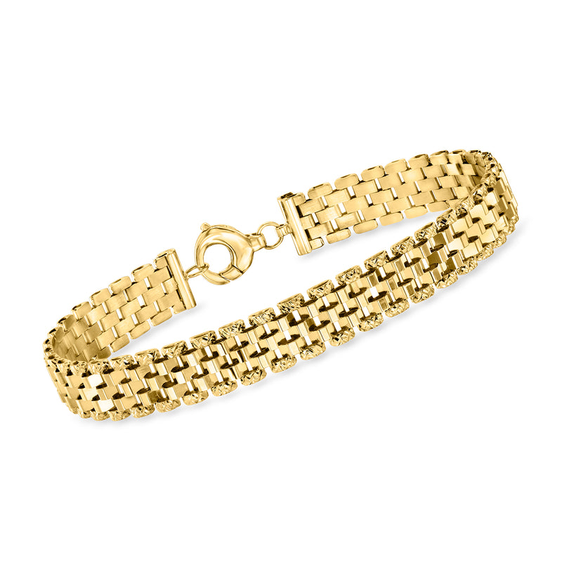 14kt yellow gold faceted panther-link bracelet with hinged clasp and ring detail