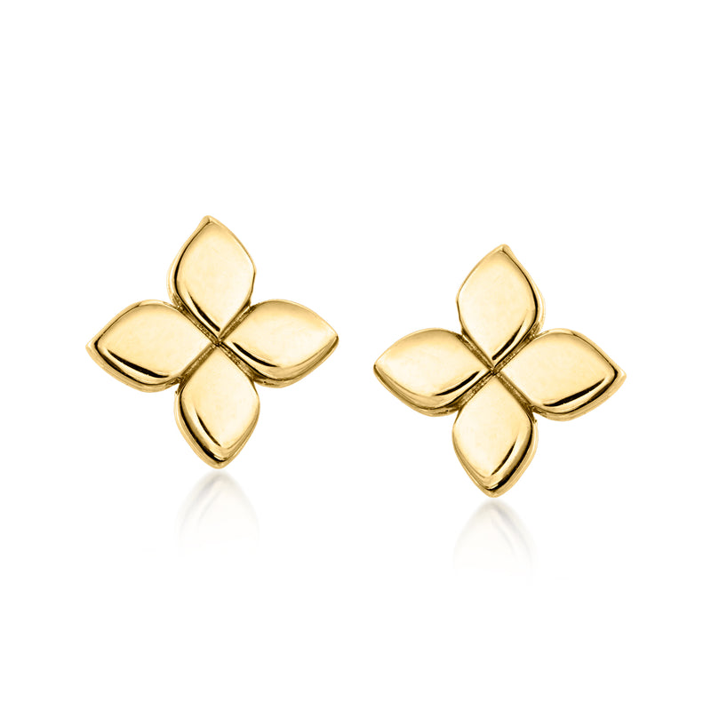 18kt yellow gold four-petal flower stud earrings