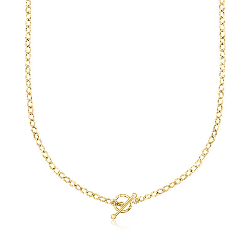10kt yellow gold toggle necklace with link chain and barrel toggle clasp