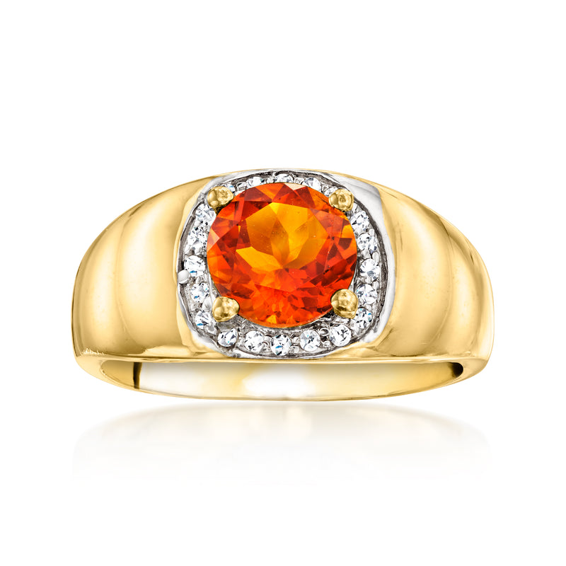 18kt gold over sterling oval citrine ring with white stone halo