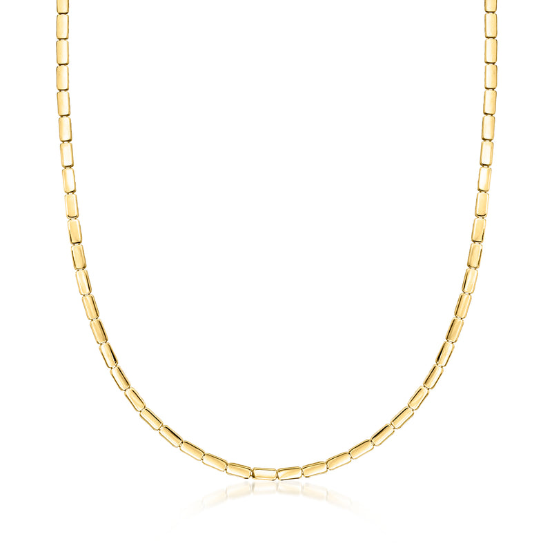 14kt yellow gold bar-link chain necklace with smooth rectangular links