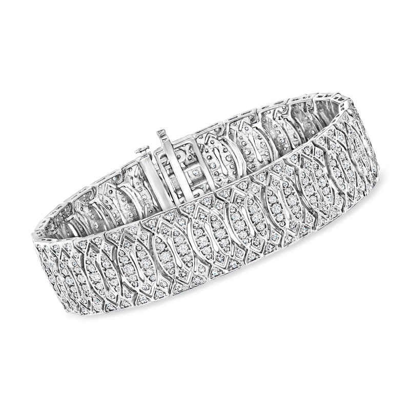 Sterling silver diamond marquise-pattern bracelet with hinged clasp