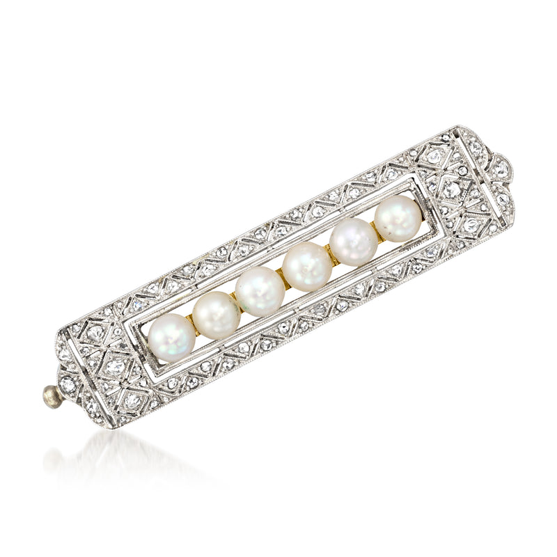 Rectangular pearl and diamond vintage stickpin with platinum and gold setting