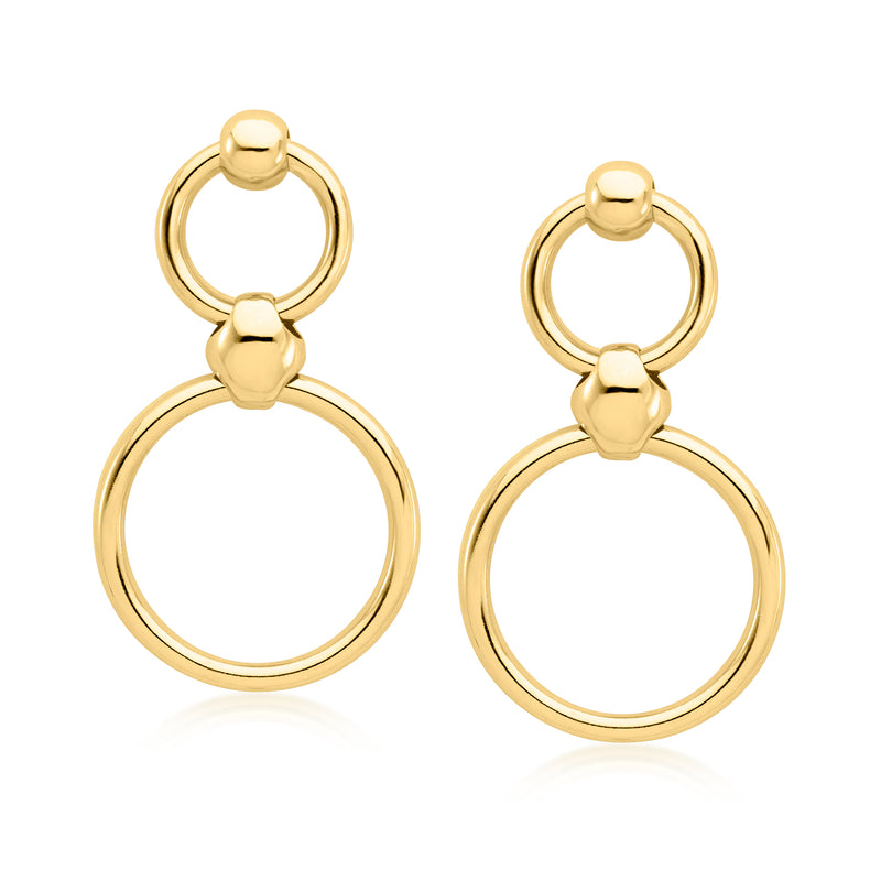 Gold-tone open-circle drop earrings with double linked rings