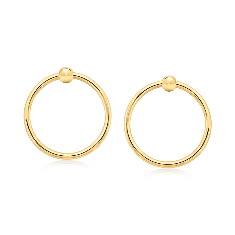 Gold-tone modern doorknocker hoop earrings with small ball top detail