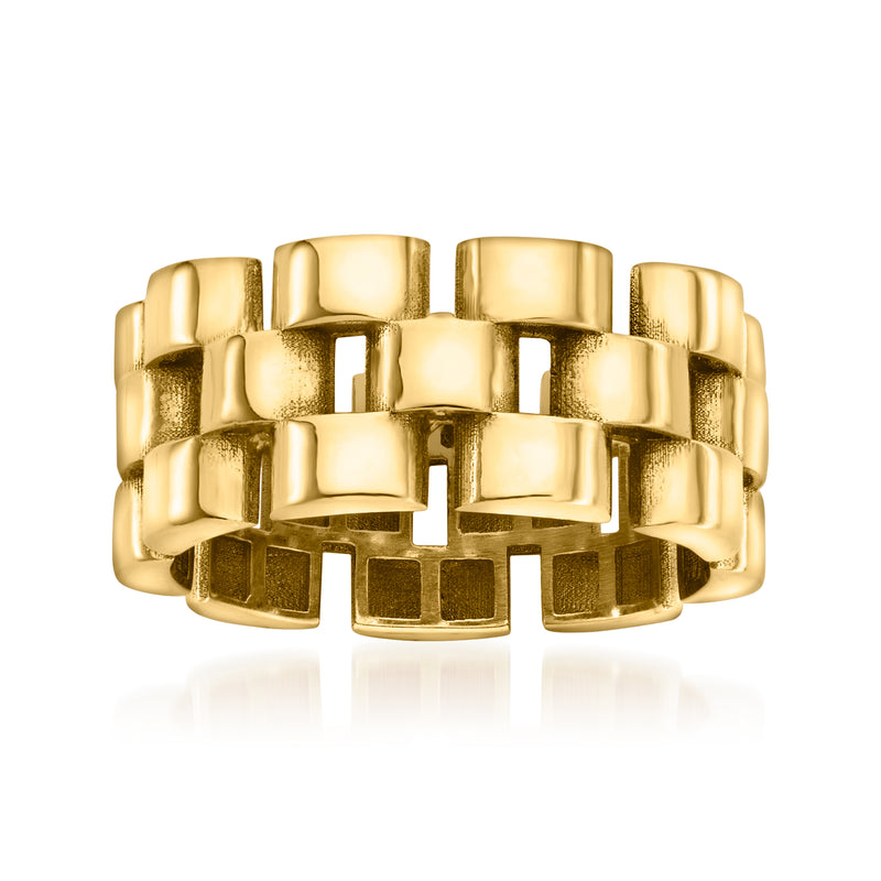Gold over sterling panther-link ring with 18kt gold over finish, wide geometric links