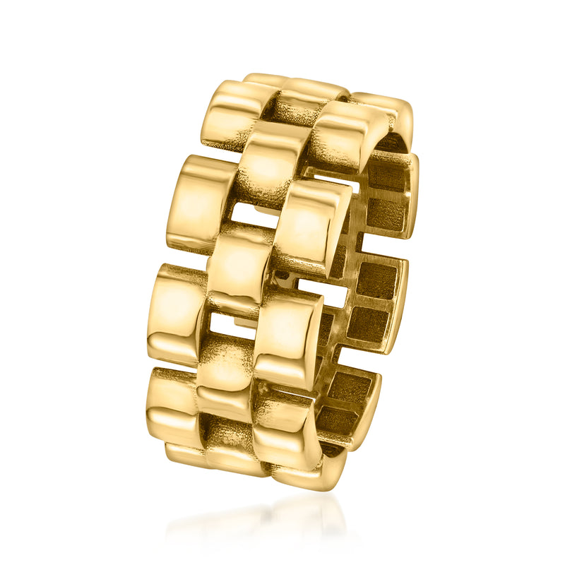 Gold over sterling panther-link ring, openwork square and rectangular link design