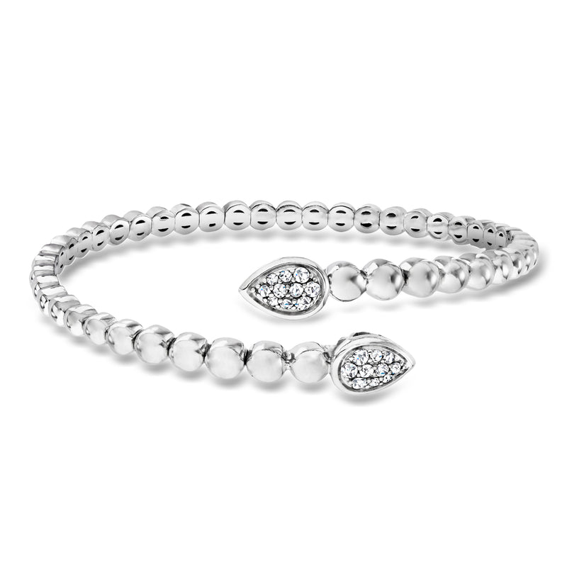 Gabriel & Co. sterling silver bypass bead bracelet with white sapphire teardrop ends