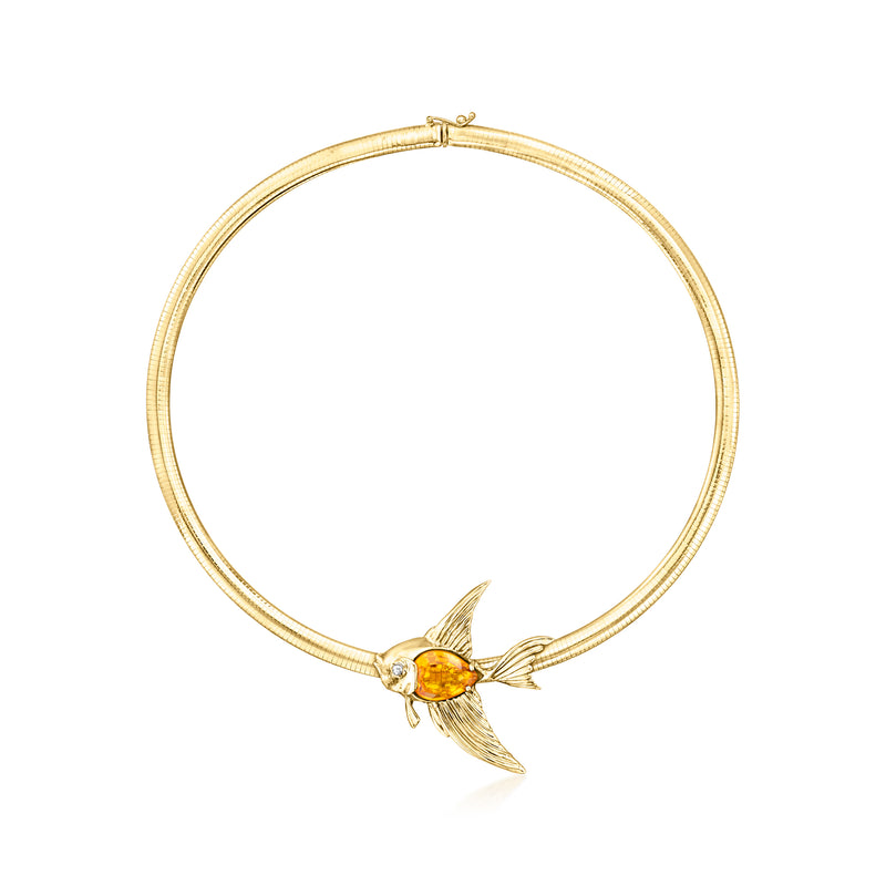 14kt yellow gold fish slide necklace with orange citrine-like gemstone