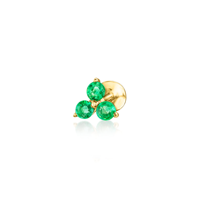 Trio emerald-green stud earrings in 14kt yellow gold with flat backs