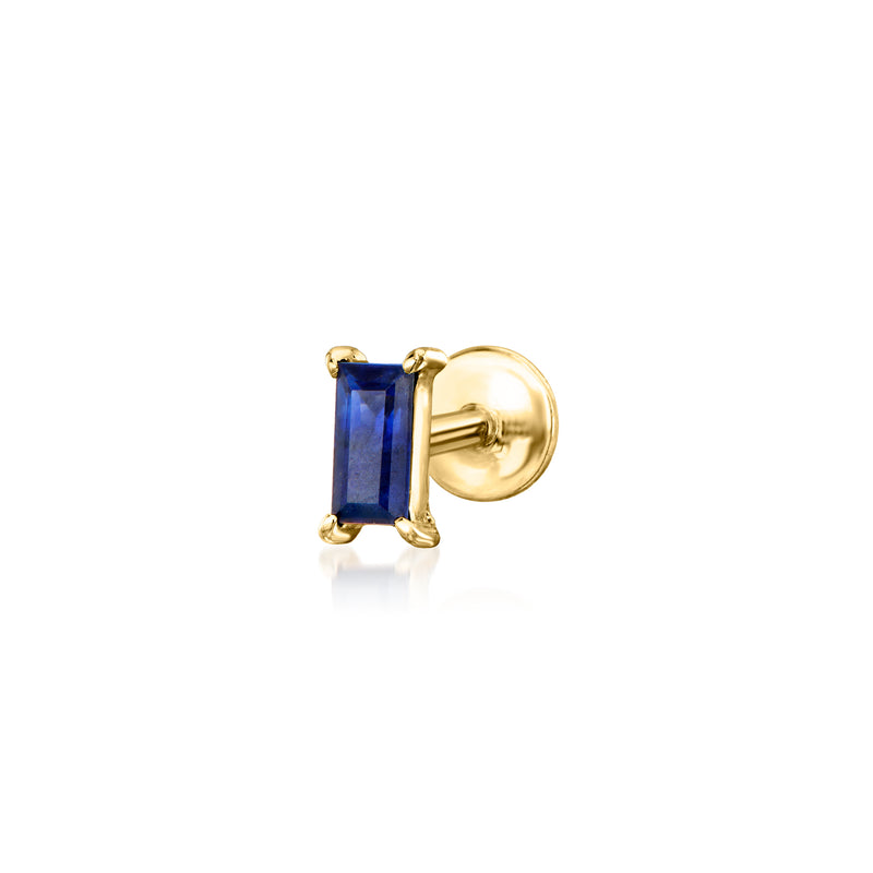 14kt yellow gold baguette sapphire stud earring with flat back post