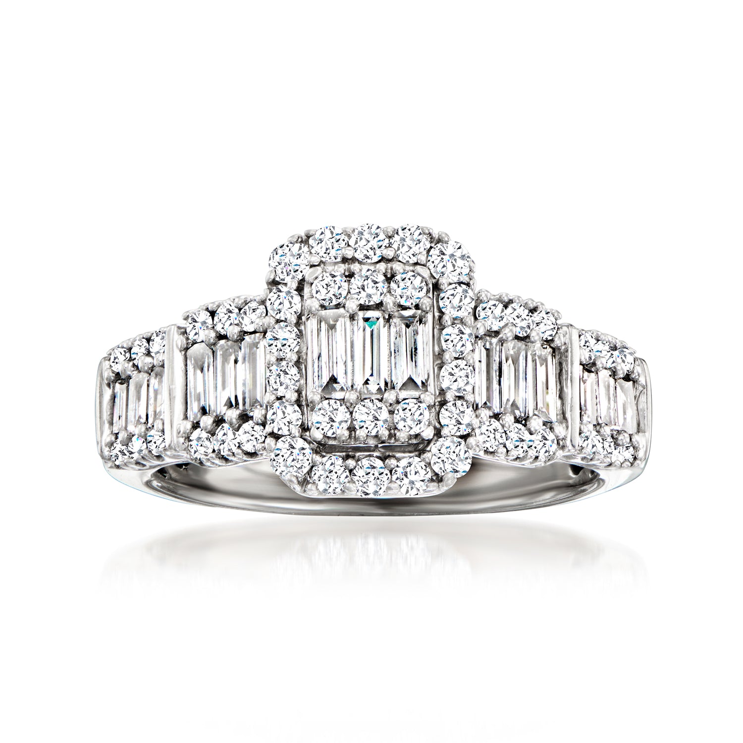C. 1990 Vintage 1.50 ct. t.w. Baguette and Round Diamond Ring in 14kt White Gold