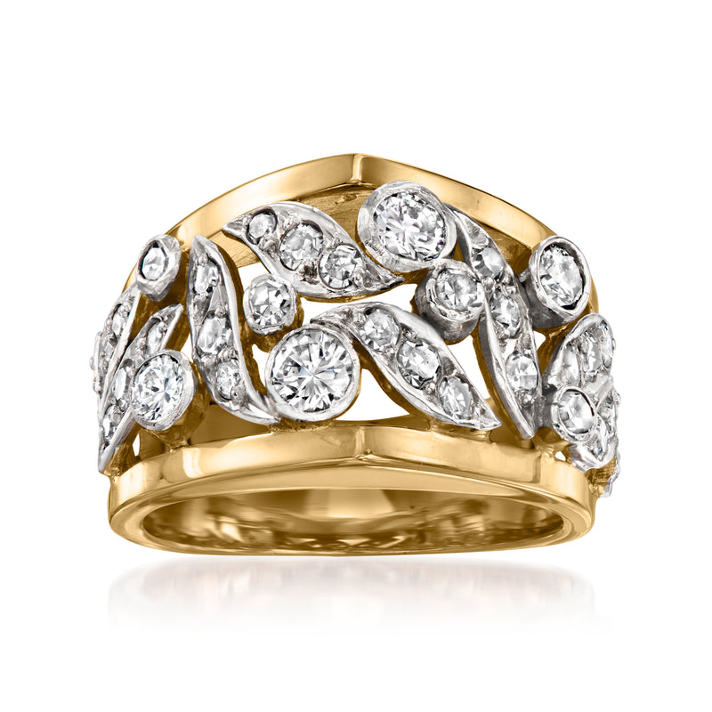 Vintage 18k yellow gold diamond cluster ring with marquise and round stones
