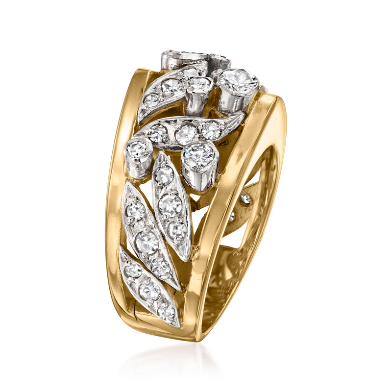 18k yellow gold openwork diamond cluster ring with marquise and round stones