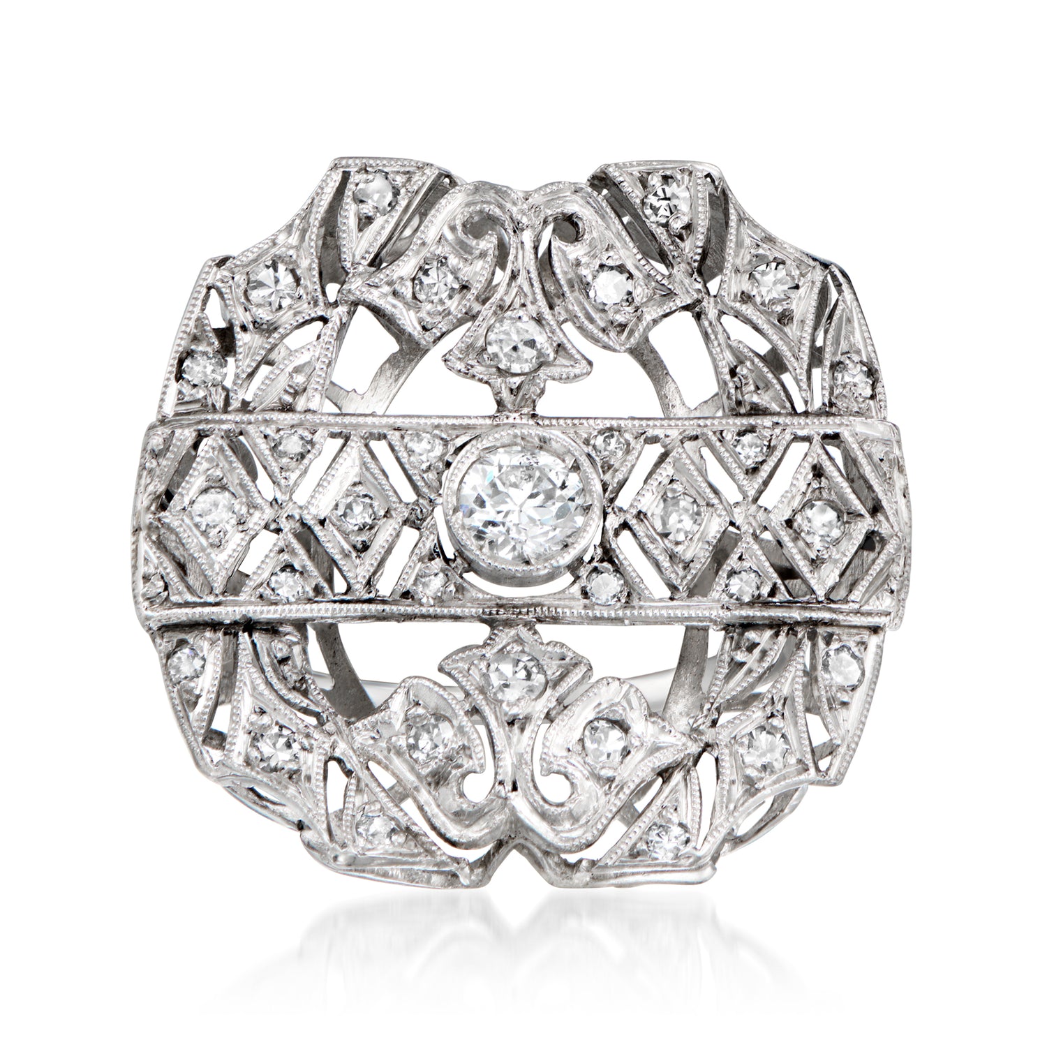 C. 1950 Vintage .50 ct. t.w. Diamond Filigree Ring in Platinum