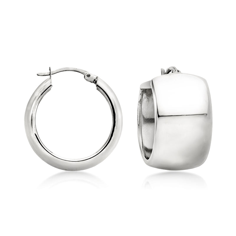 Sterling silver hoop earrings, hinged clasp, polished round hoops