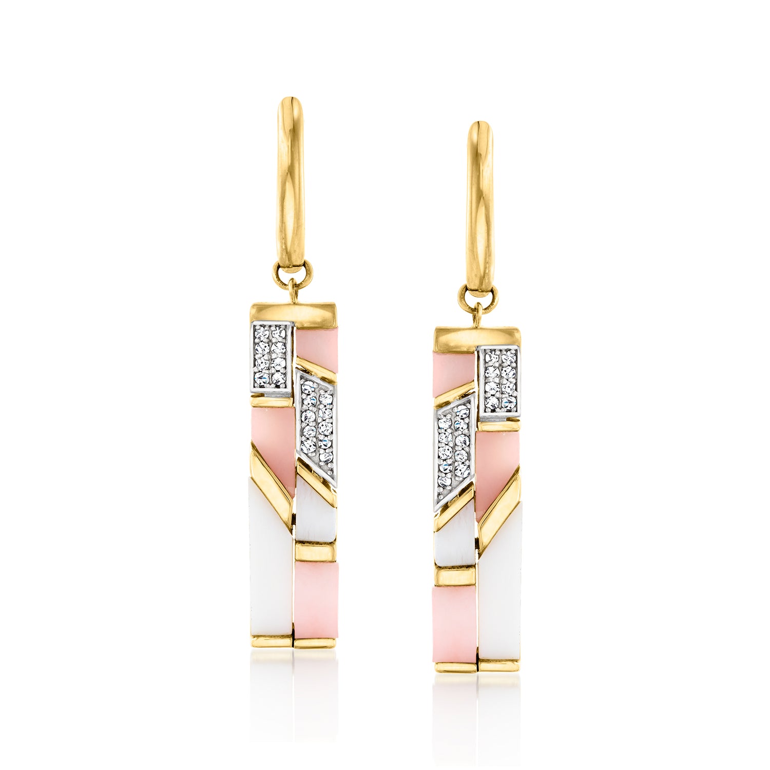 Pink and White Opal Drop Earrings with .10 ct. t.w. White Topaz in 18kt Gold Over Sterling