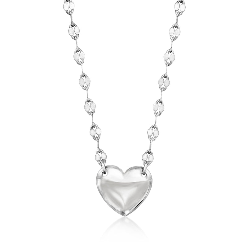 Sterling silver heart pendant necklace with lumachina-style chain links