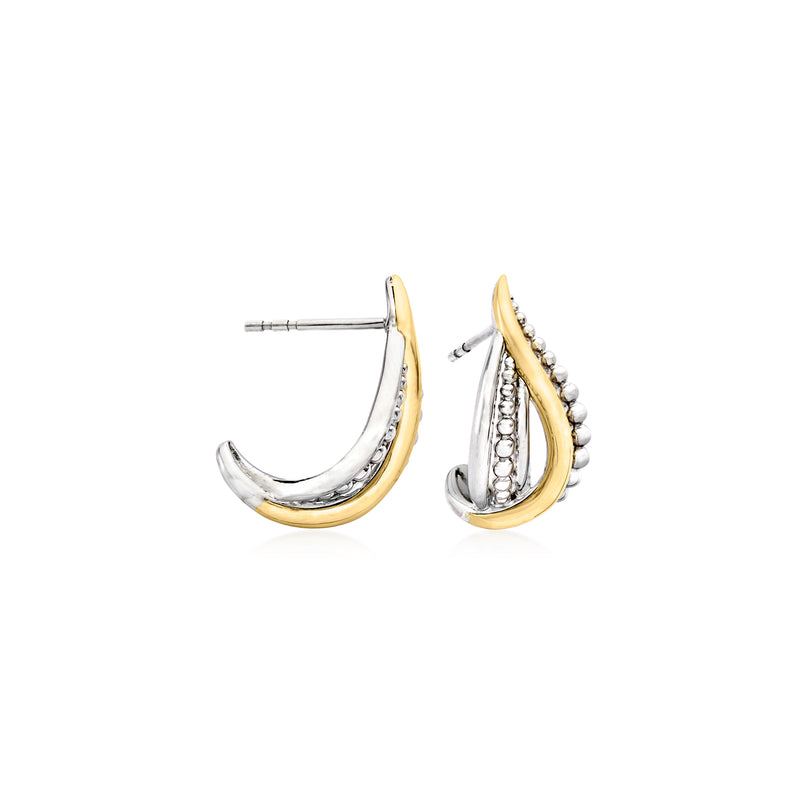 Sterling silver teardrop drop earrings with 14kt yellow gold accents and bead detail