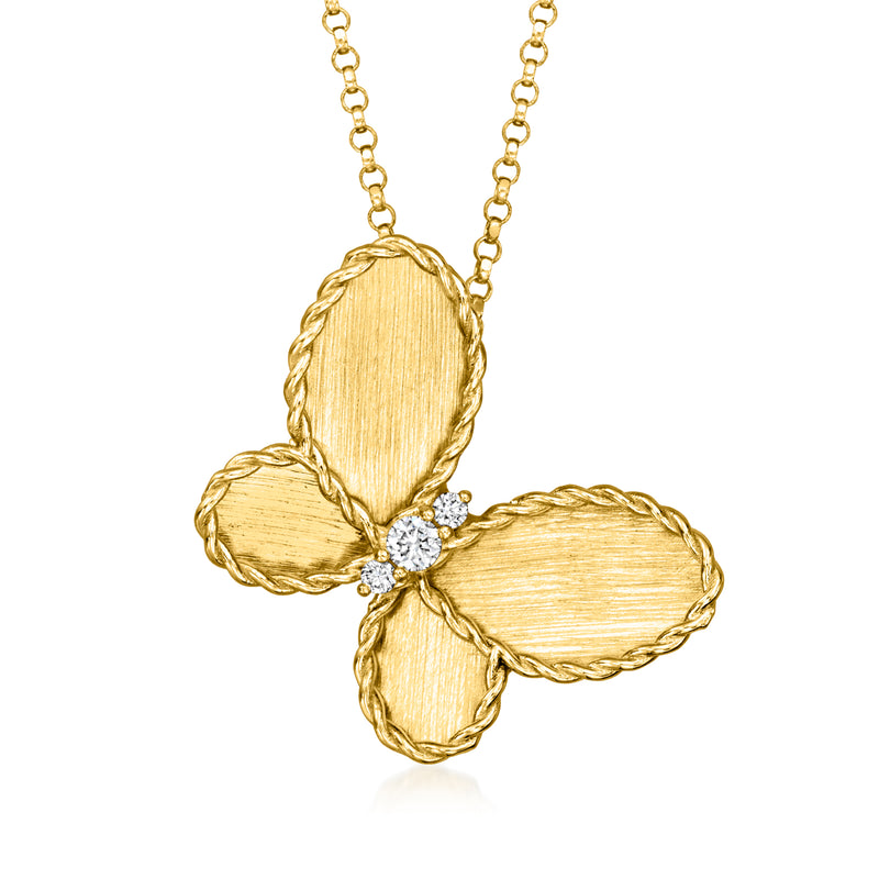 Roberto Coin yellow gold butterfly necklace with diamond accents and oval pendant detail