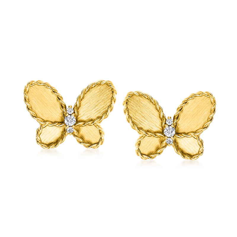 Yellow gold butterfly post earrings with small diamond accents