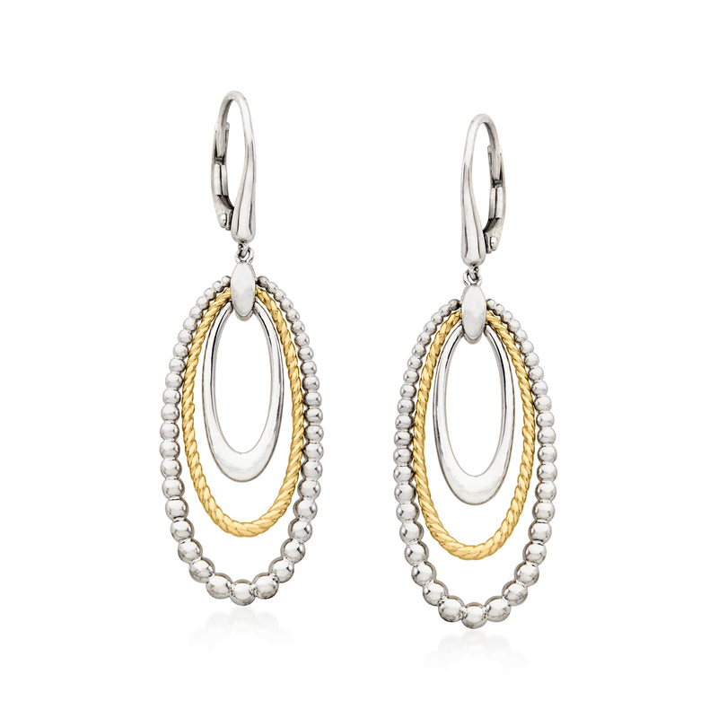 Sterling silver and 14kt yellow gold oval drop leverback earrings with beaded loops