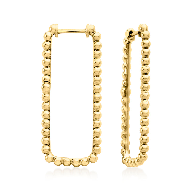 14kt yellow gold bead paper clip link hoop earrings, rectangular open hoops