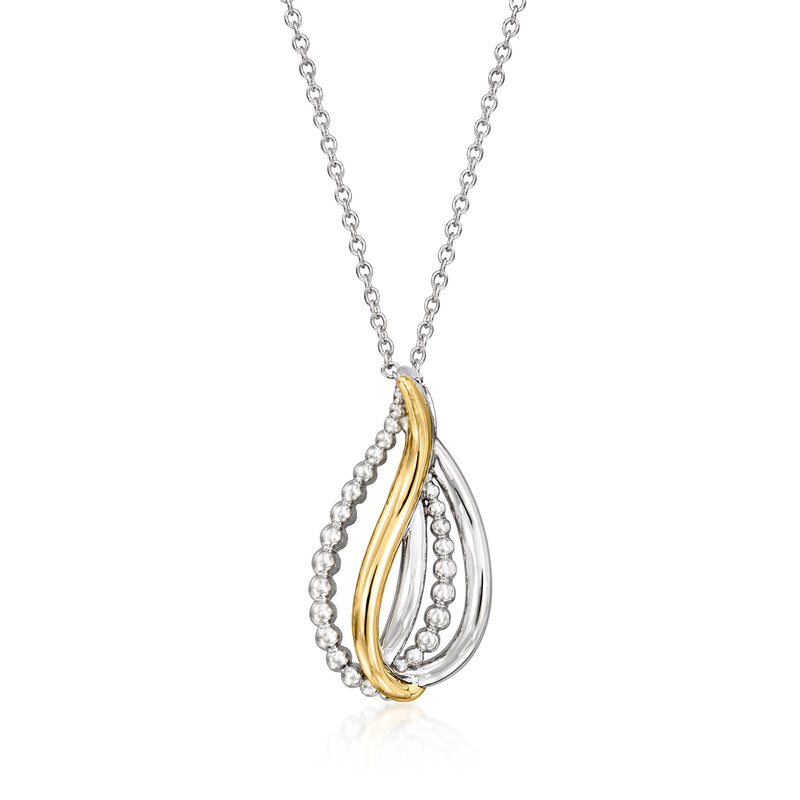 Sterling silver teardrop pendant necklace with yellow gold accents and chain