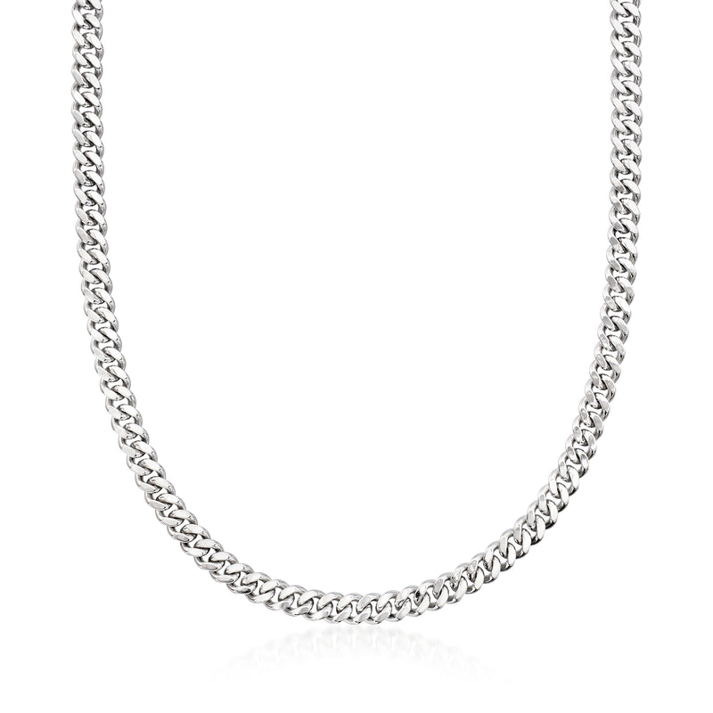 Sterling silver Cuban-link chain necklace with flat interlocking links