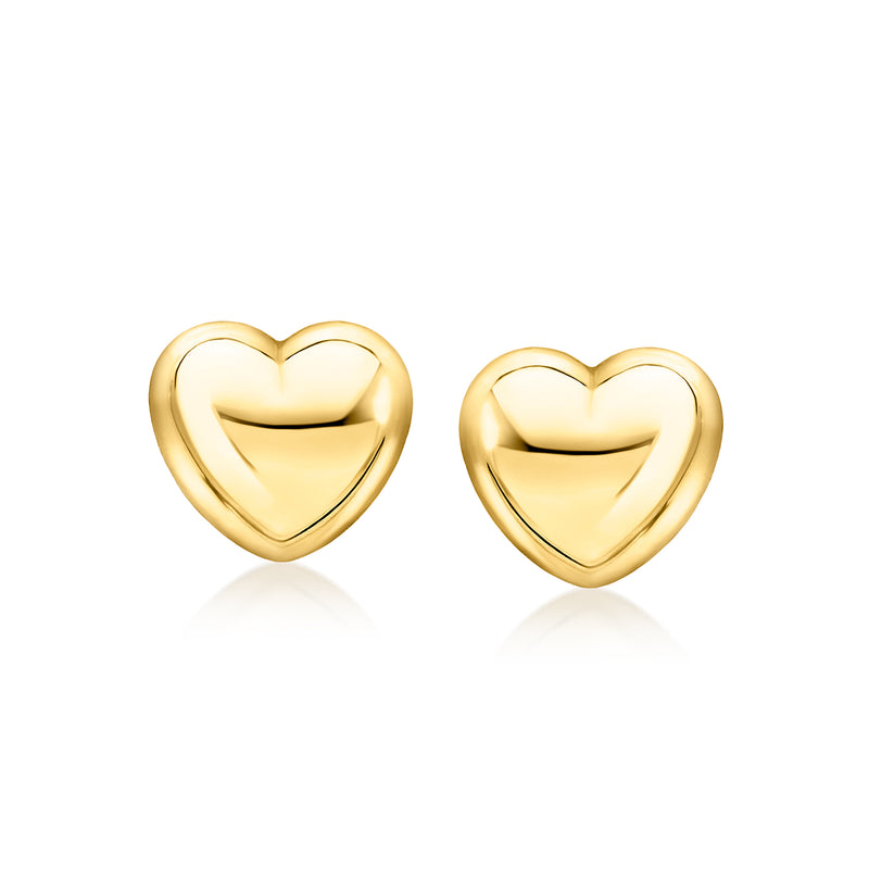 Puffed heart stud earrings in 18kt gold vermeil finish