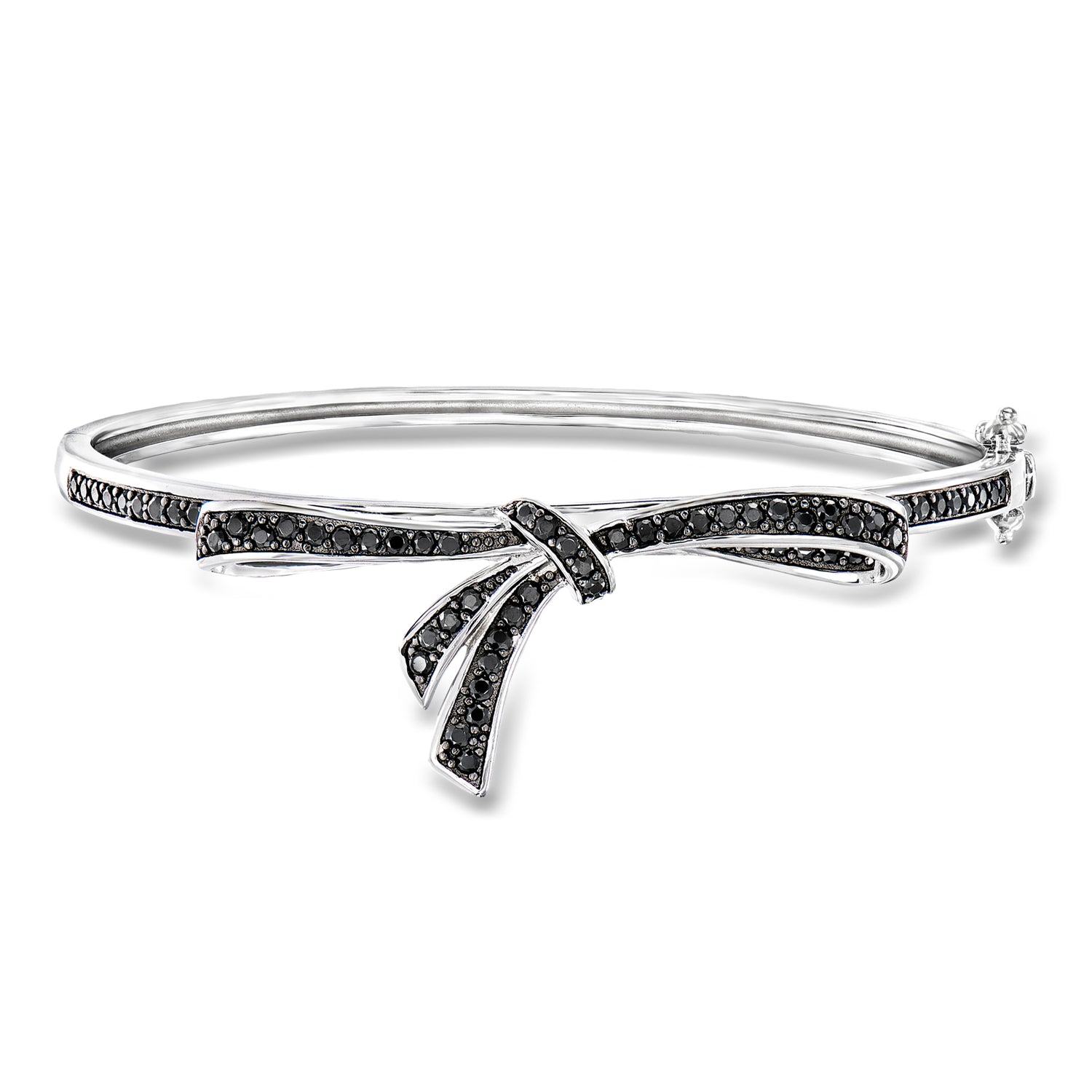 2.30 ct. t.w. Black Spinel Bow Bangle Bracelet in Sterling Silver