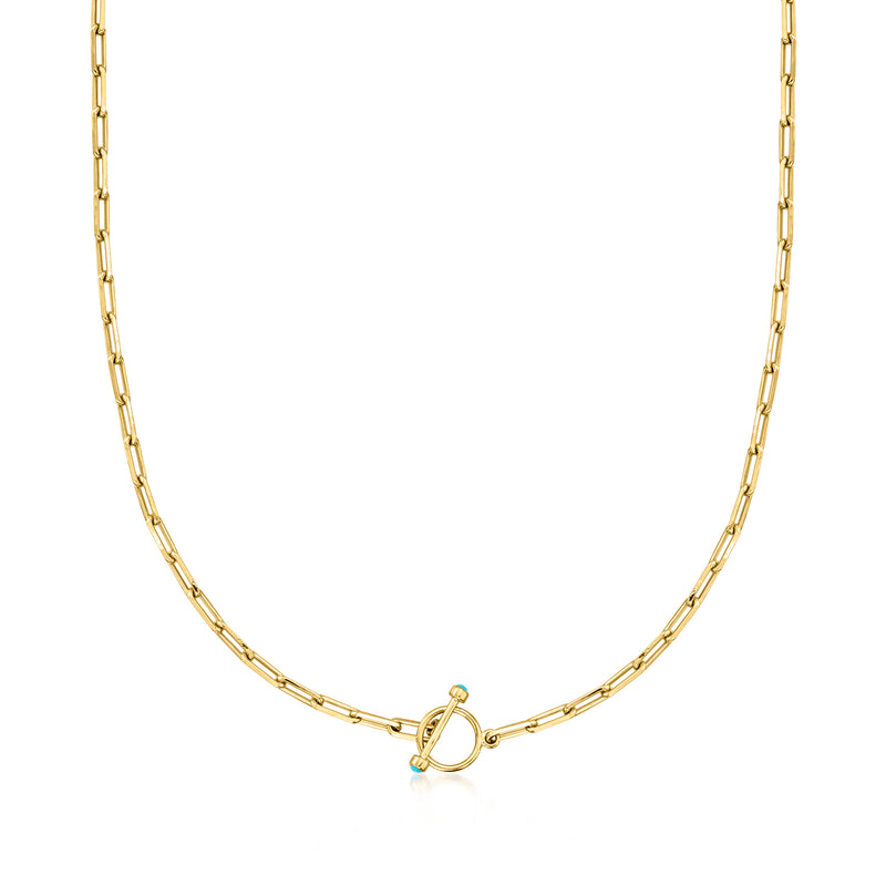 Gold chain necklace with oval toggle clasp and links pattern, no pendant shown